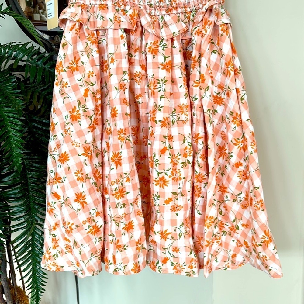 Brand New Smak Parlour Peach Gingham Floral Smocked Mini Dress Puff Sleeves Mod - Picture 10 of 15